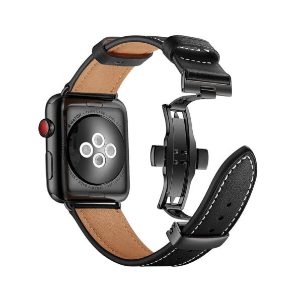Bracelet en cuir lisse pour Apple Watch (boucle déployante)